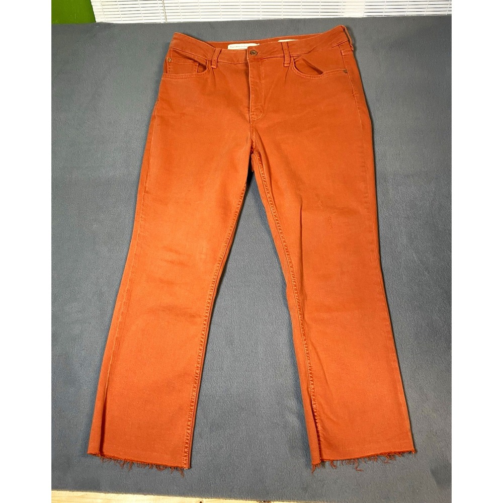 Anthropologie Pilcro Women's High Rise Bootcut Jeans Size 32 Orange Raw Hem Ankl